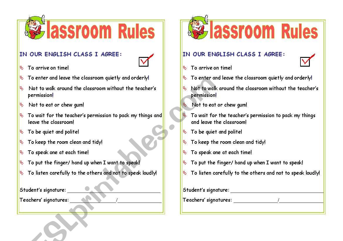 Classroom rules worksheet