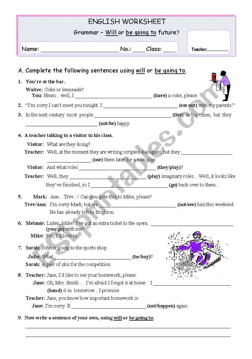 Will or be going to future? worksheet