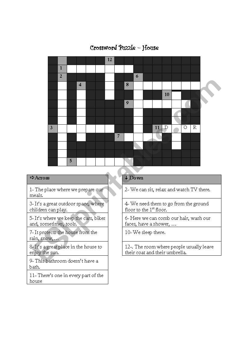 House - crossword puzzle worksheet