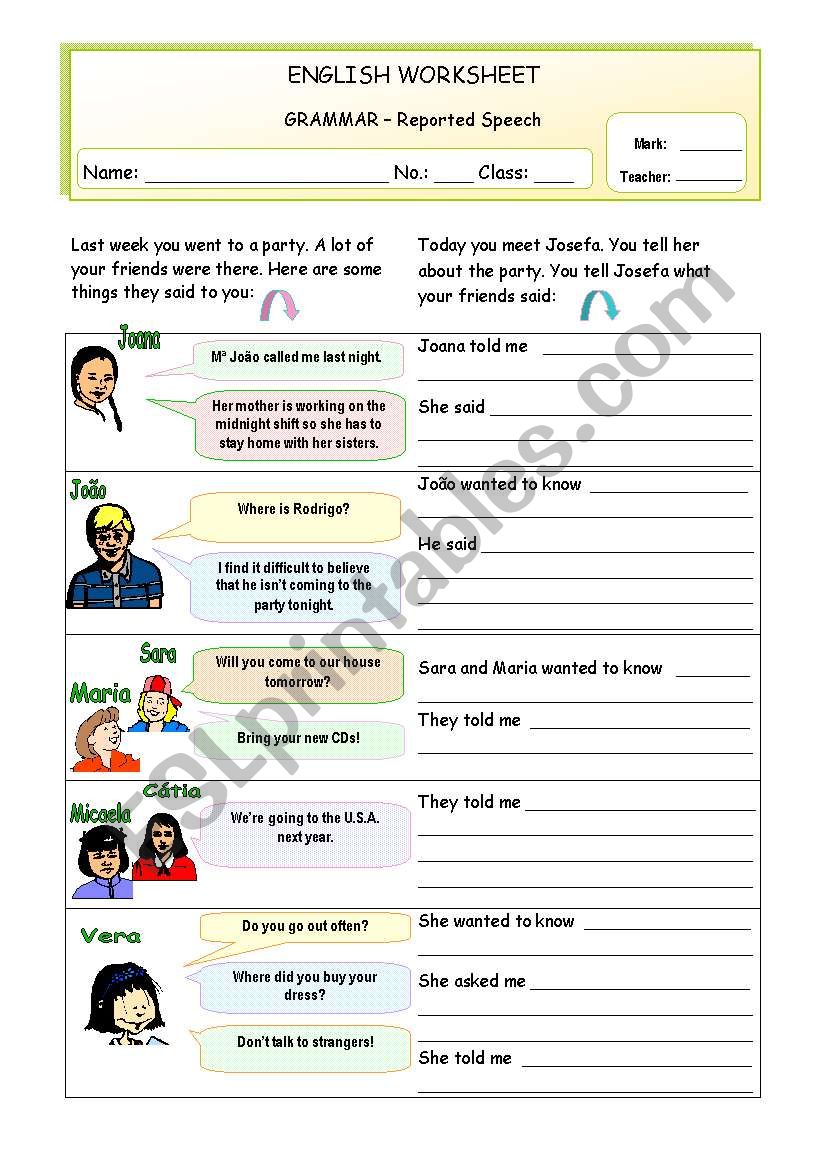 Reported Speech worksheet