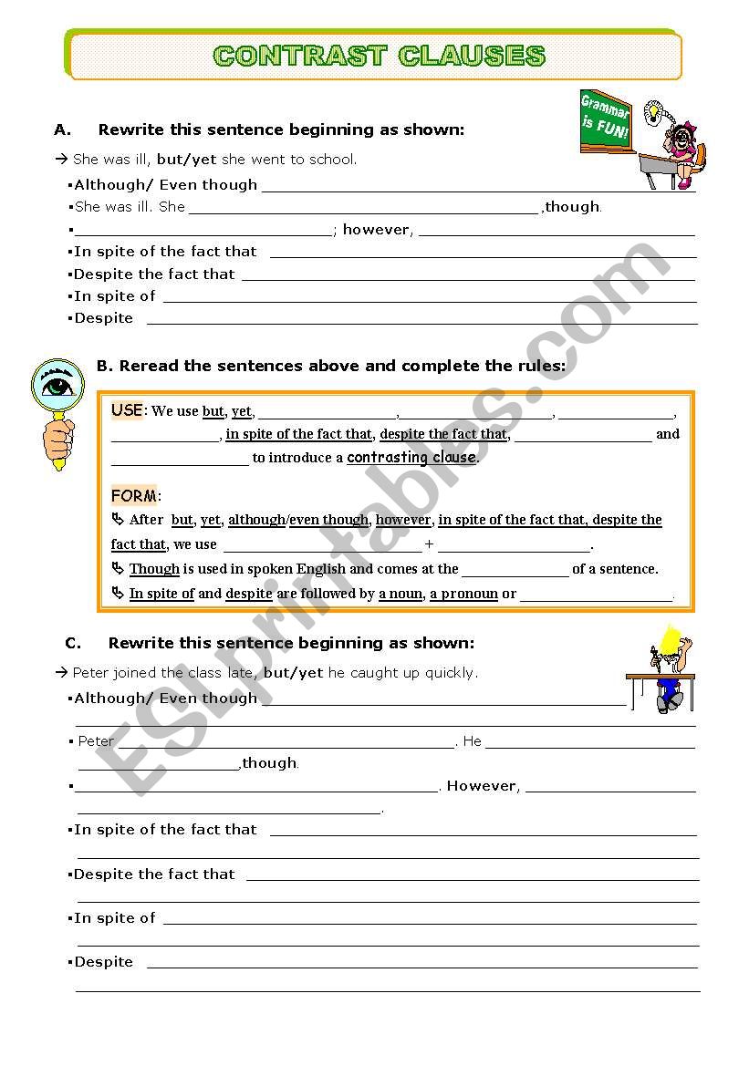 Contrast  Clauses worksheet