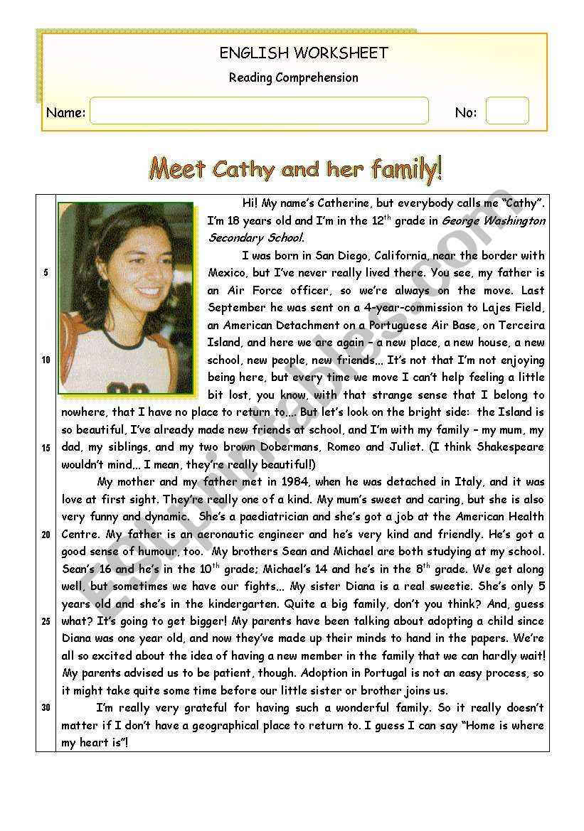 Meet Cathy and her family worksheet