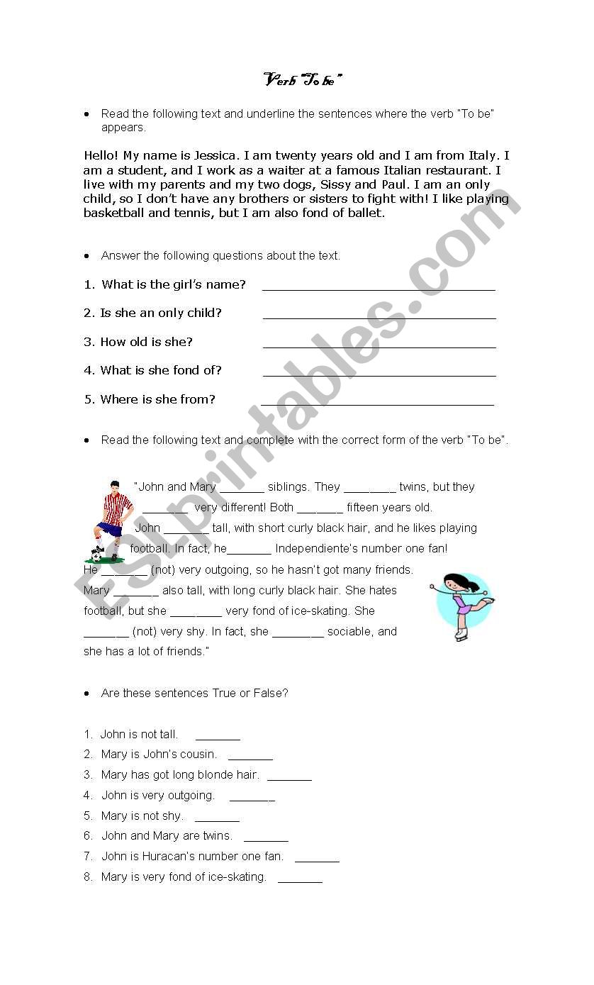 verb to be worksheet