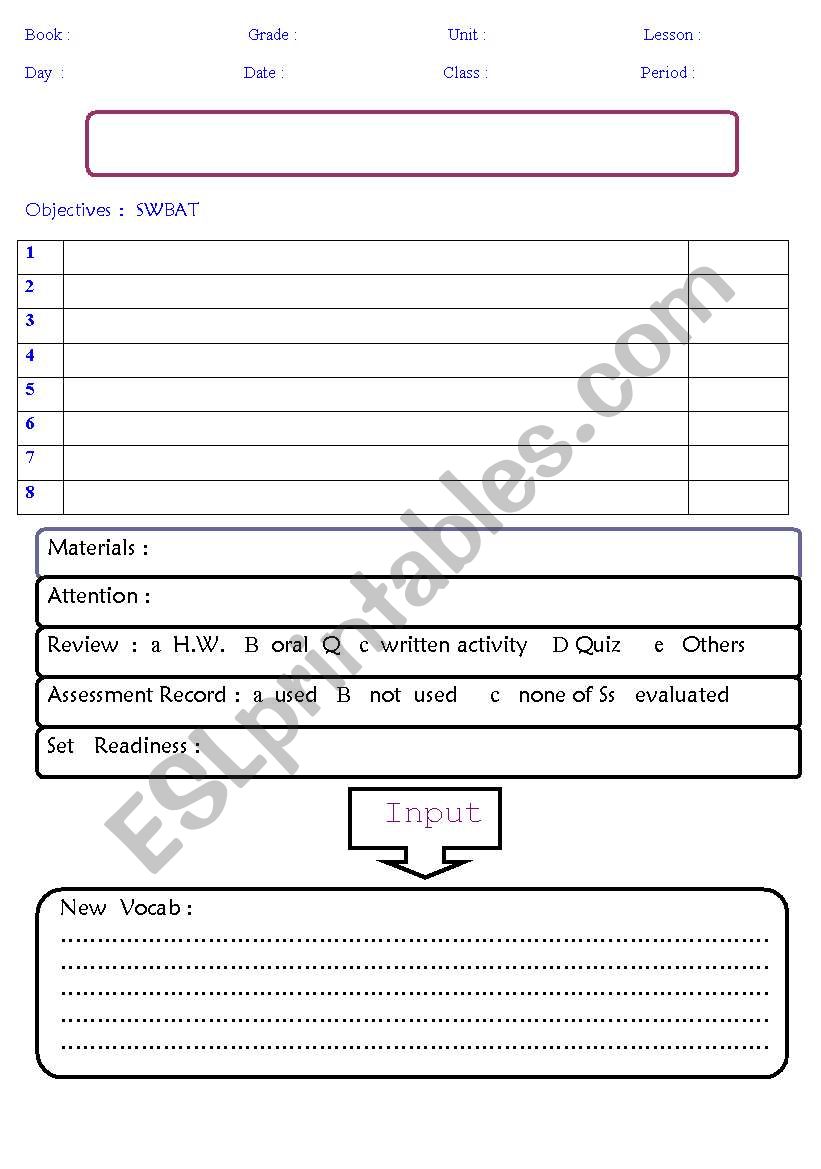 lesson  plan  form worksheet