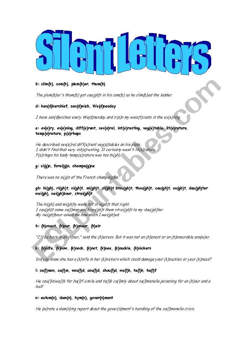 silent letters worksheet