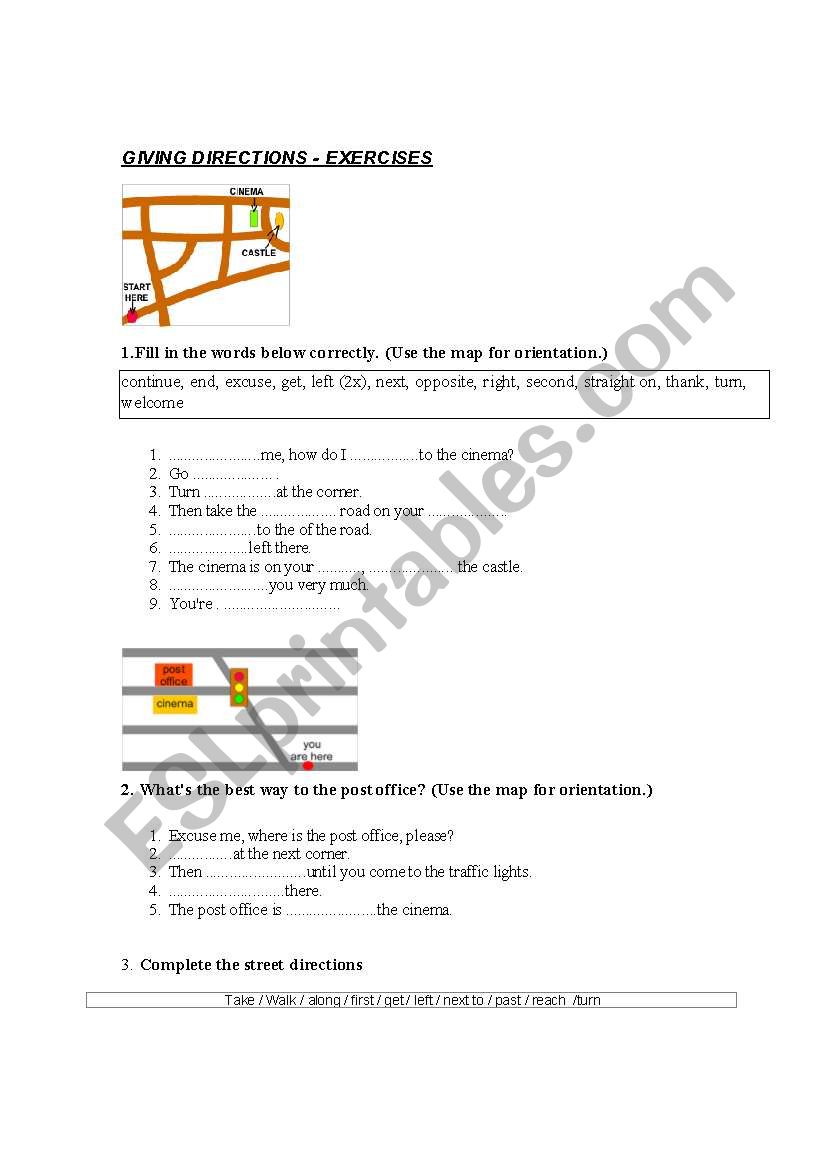 Giving Directions worksheet