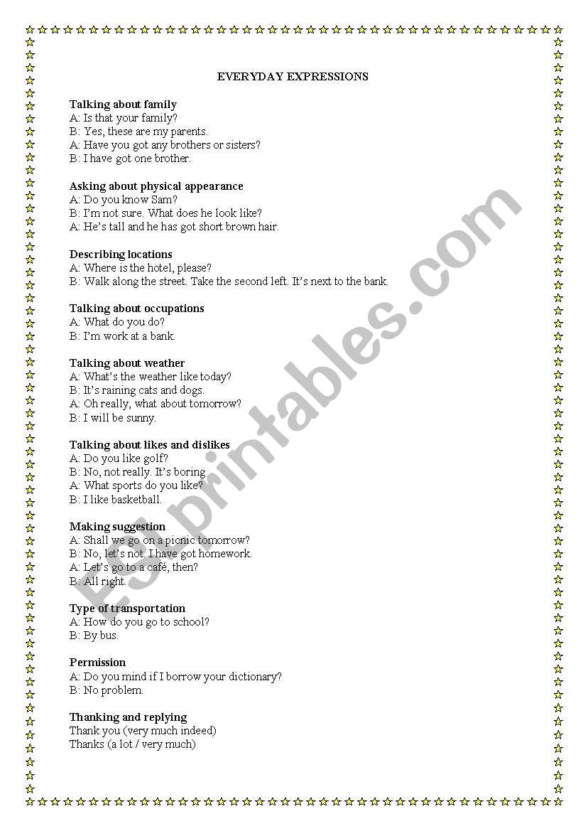 everyday expressions worksheet