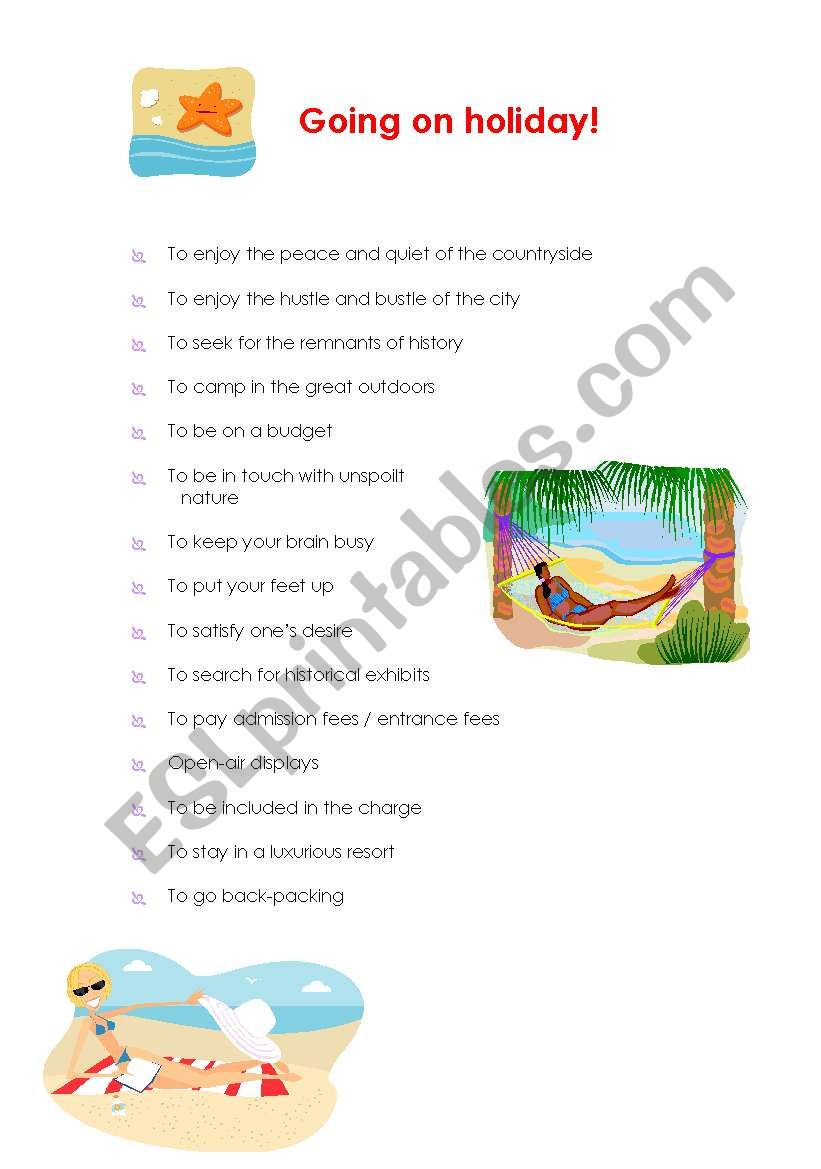 Holidays - Useful phrases worksheet