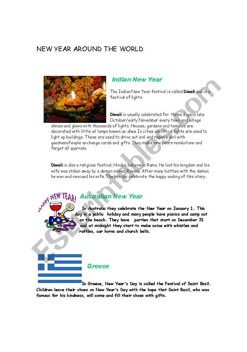 New Year around the World worksheet