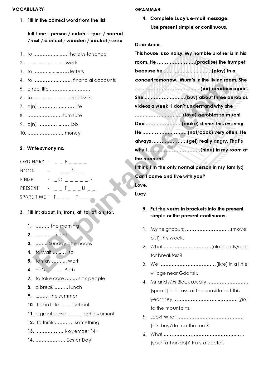 test worksheet