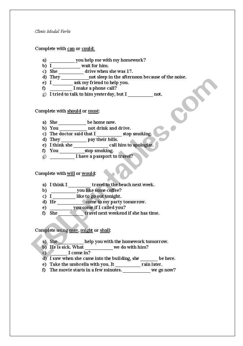 Modal Verbs  worksheet