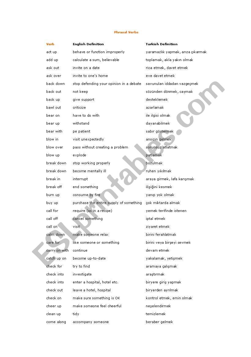 Phrasal Verbs worksheet
