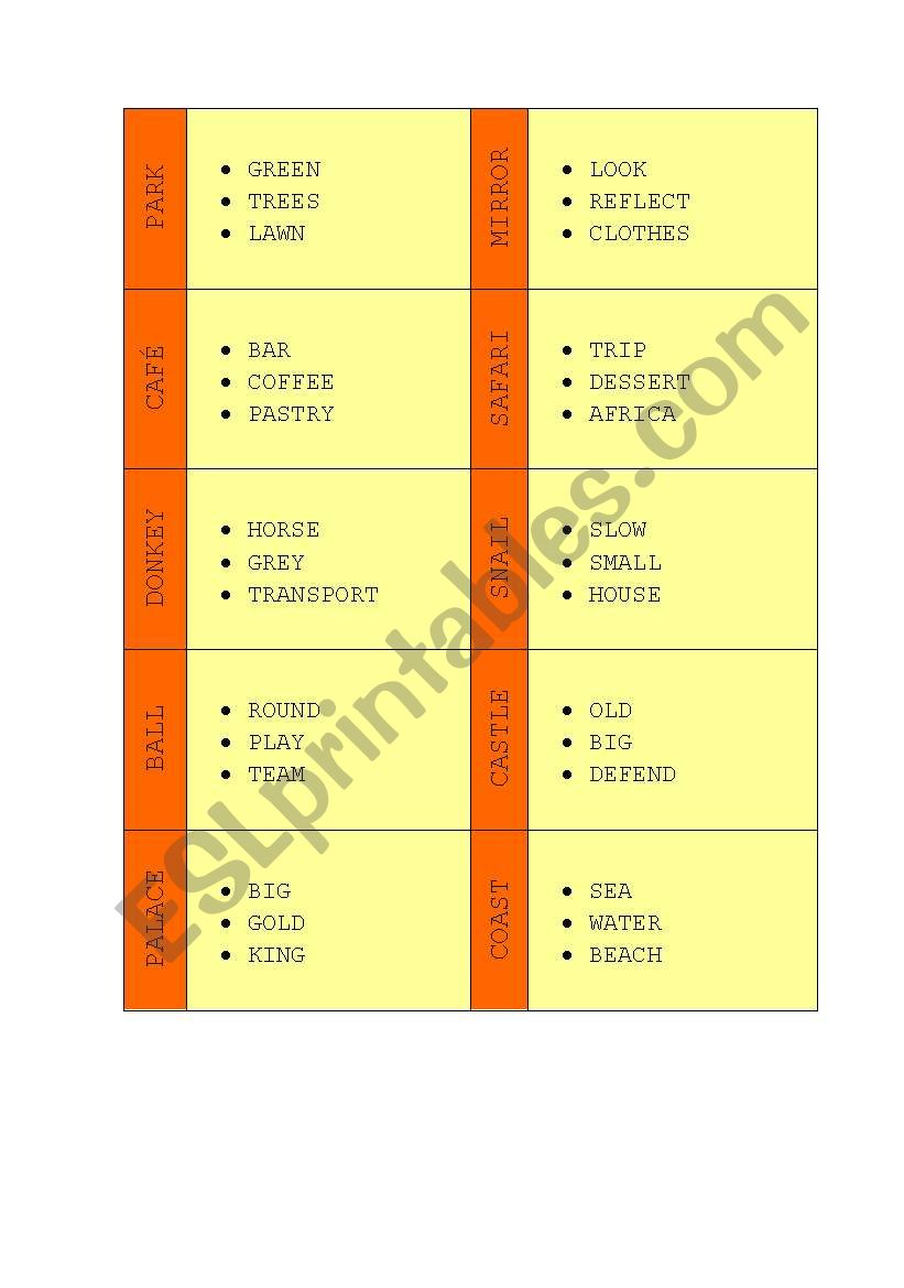 Taboo 2 worksheet