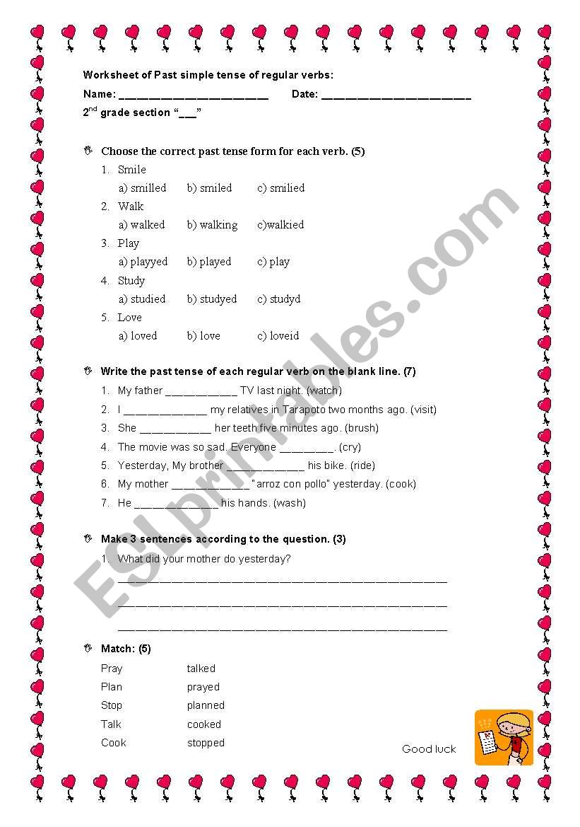 worksheet of Past tense of regular verbs