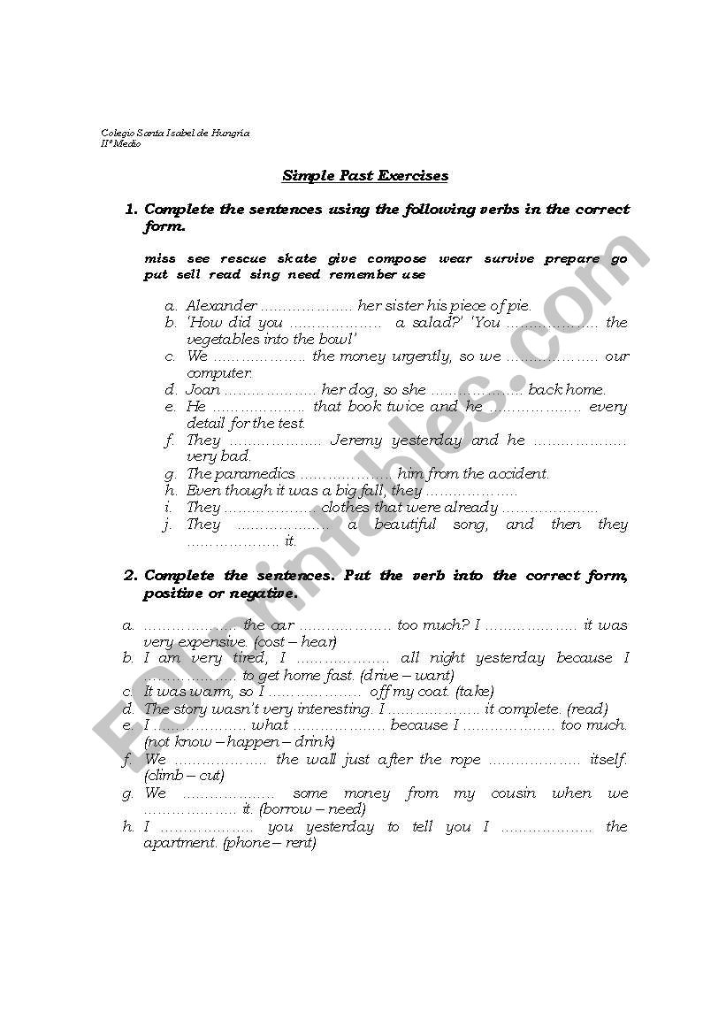 Simple Past Exercises worksheet