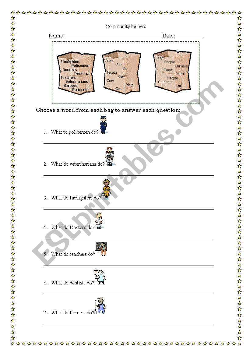 Community helpers worksheet