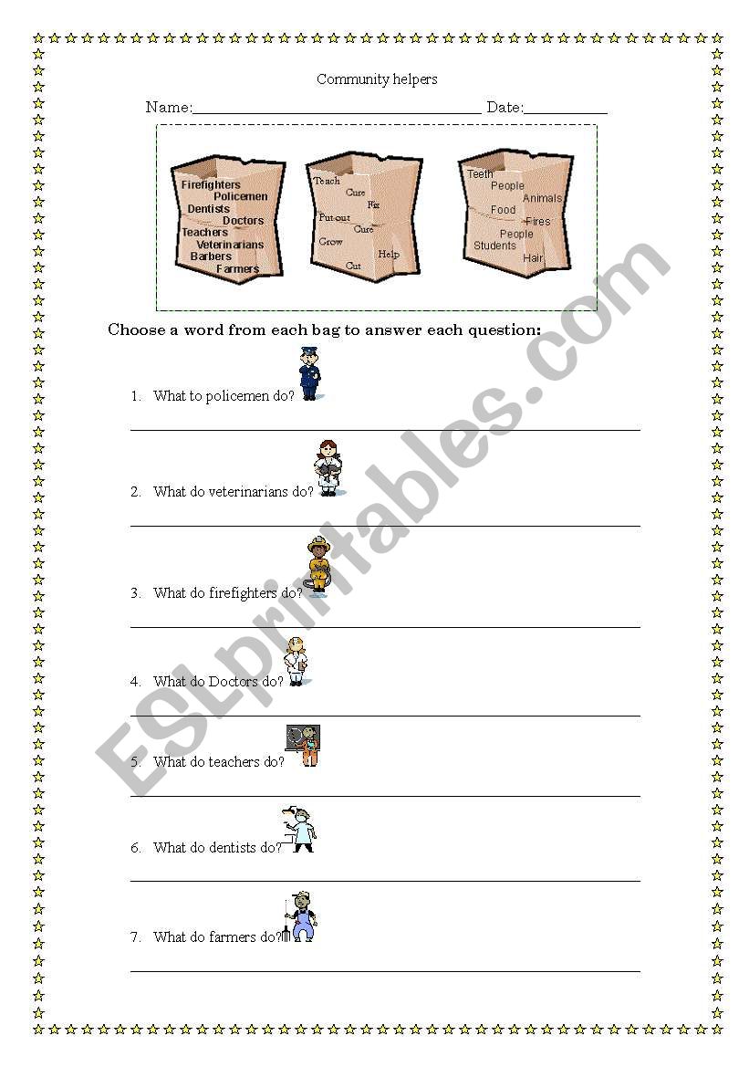 Community helpers worksheet