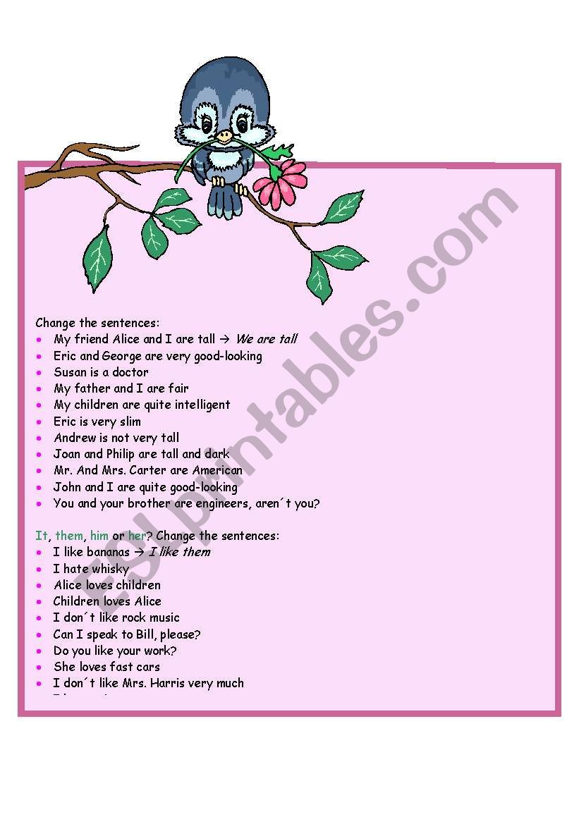 Pronouns worksheet