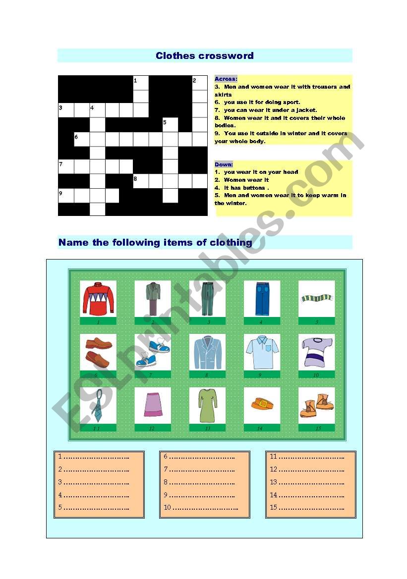 Clothes worksheet