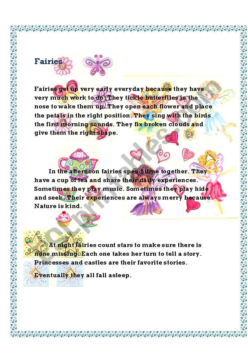 Fairies. Reading comprehension.