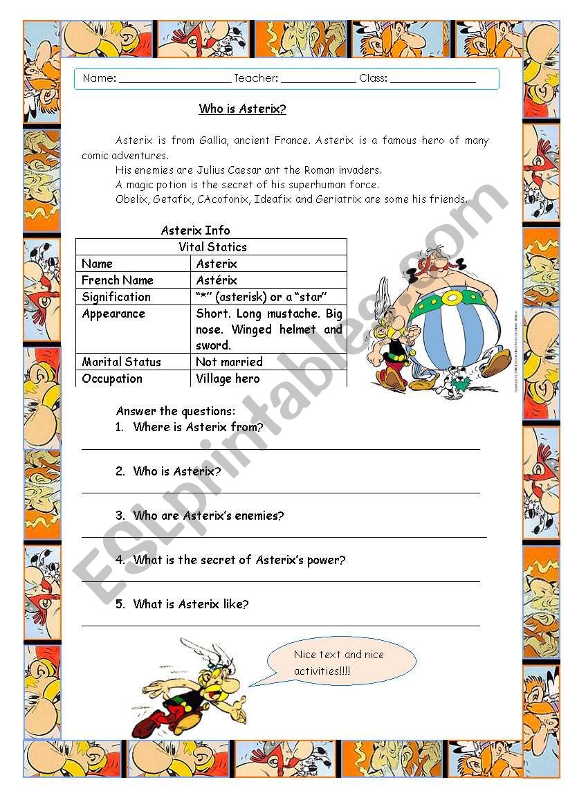 Who is asterix? worksheet