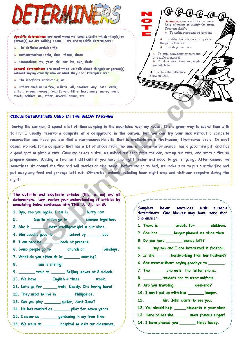 Determiners ESL Worksheet By Mimika