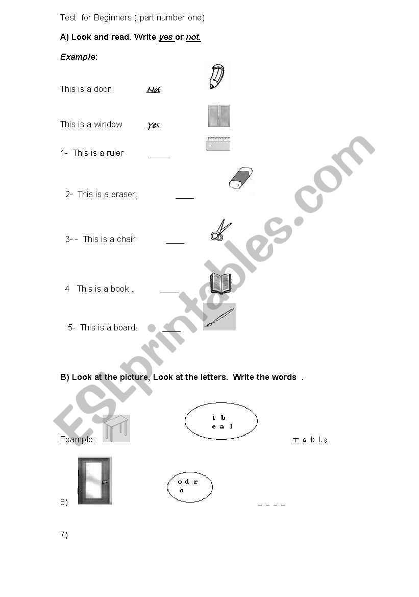 TEST FOR BEGINNERS worksheet