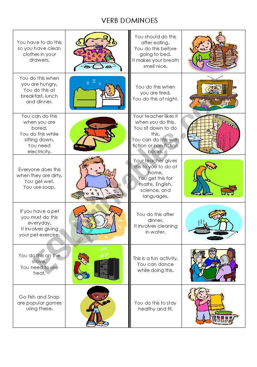 VERB DESCRIPTION Dominoes worksheet