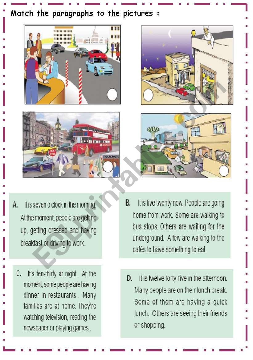 diescribing places  worksheet