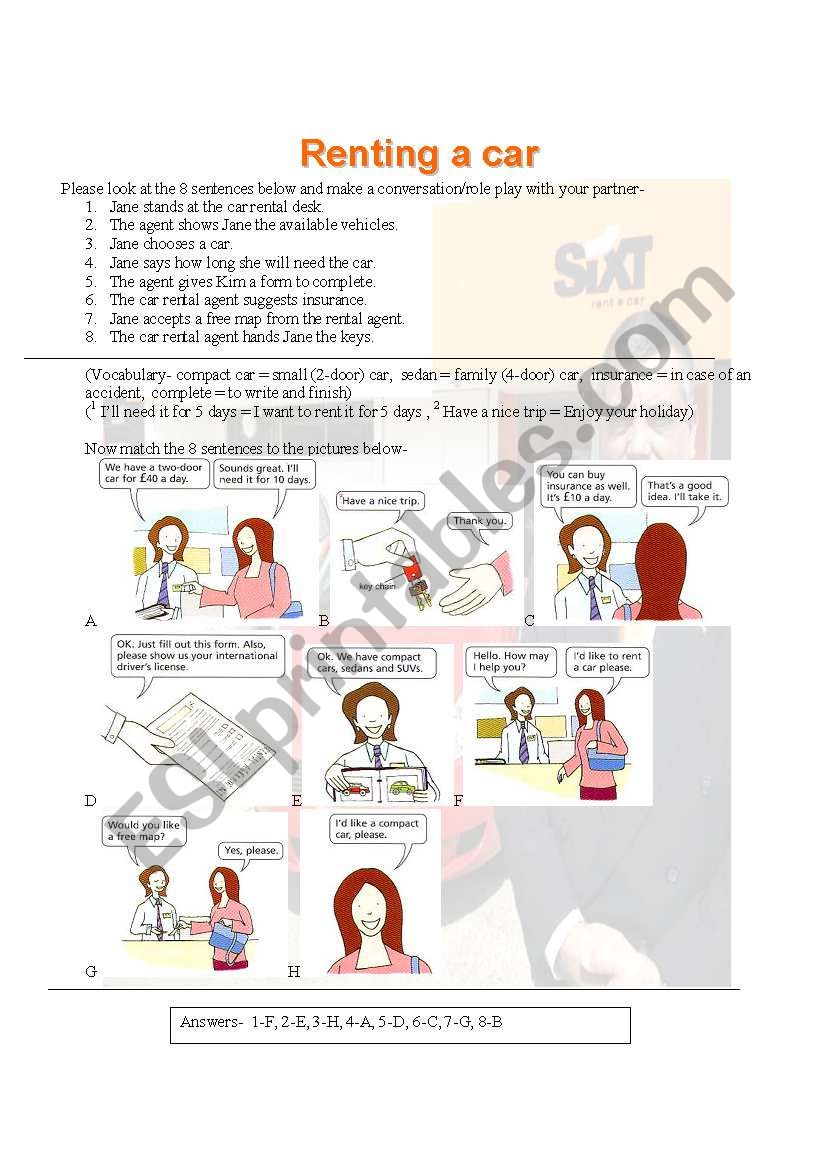 Renting a car role play and conversation maker (005)