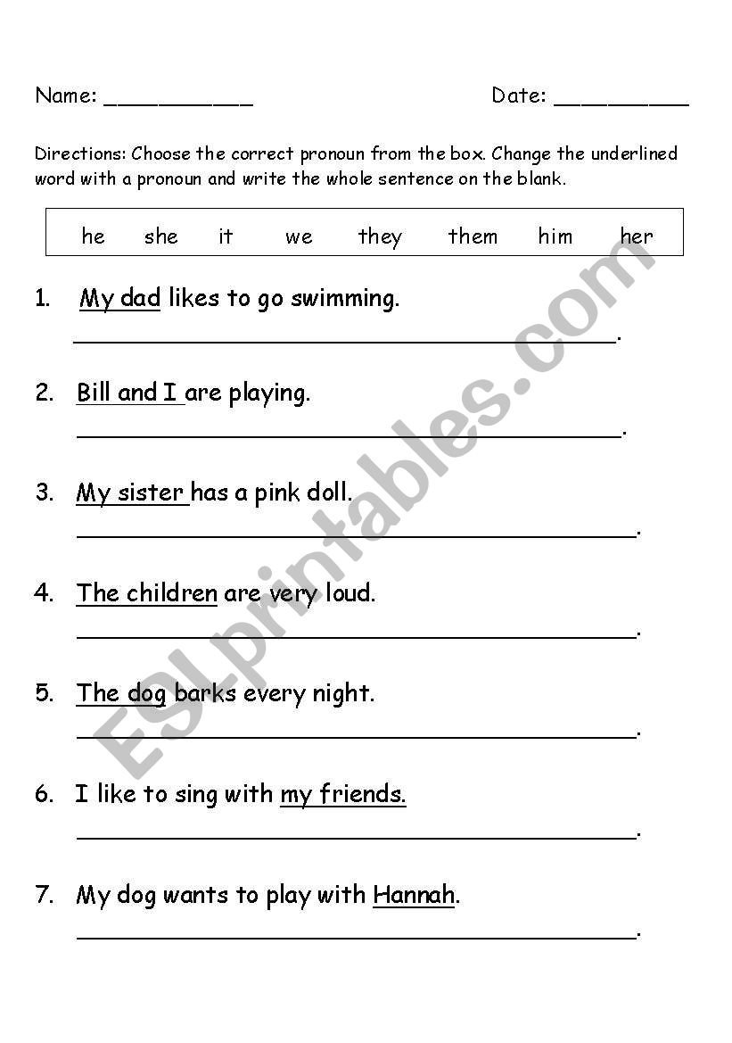 Pronouns worksheet