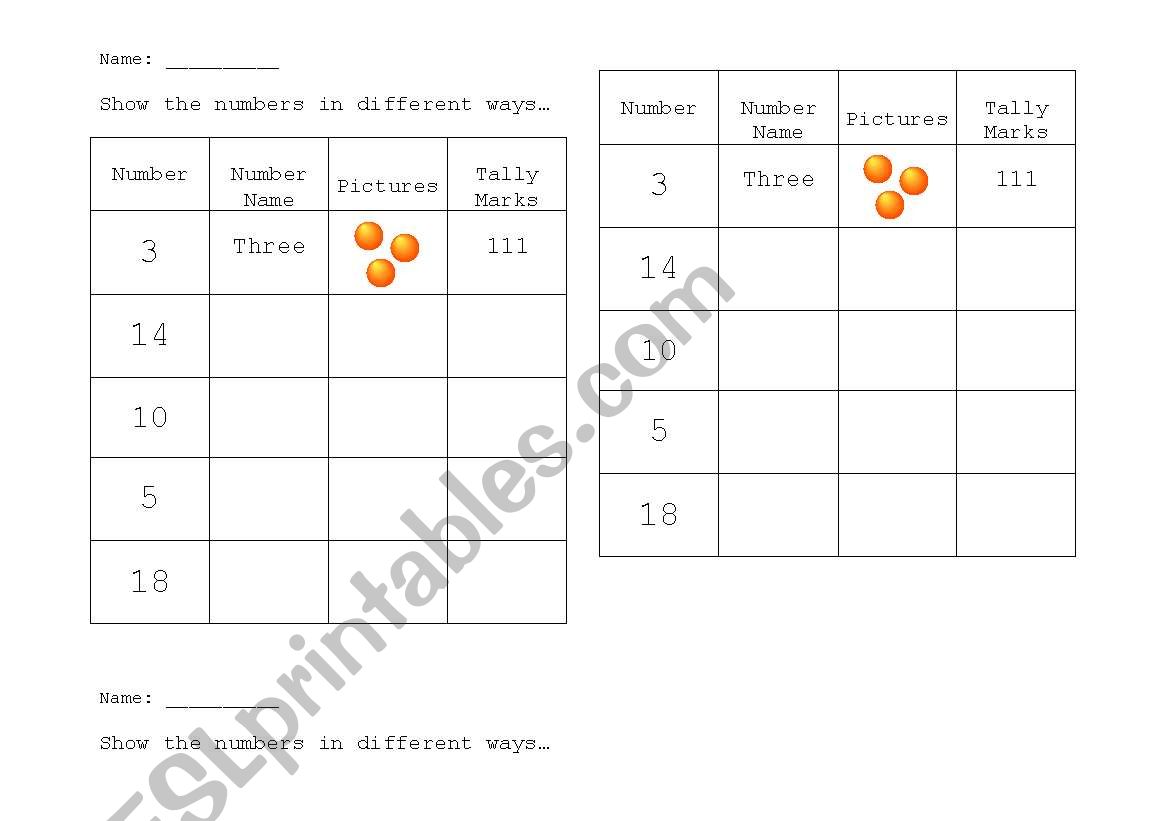 Ways to show a number worksheet