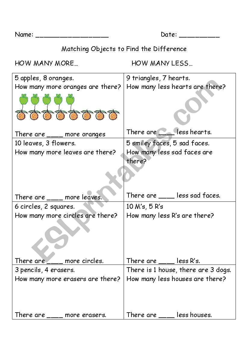 Finding the difference worksheet