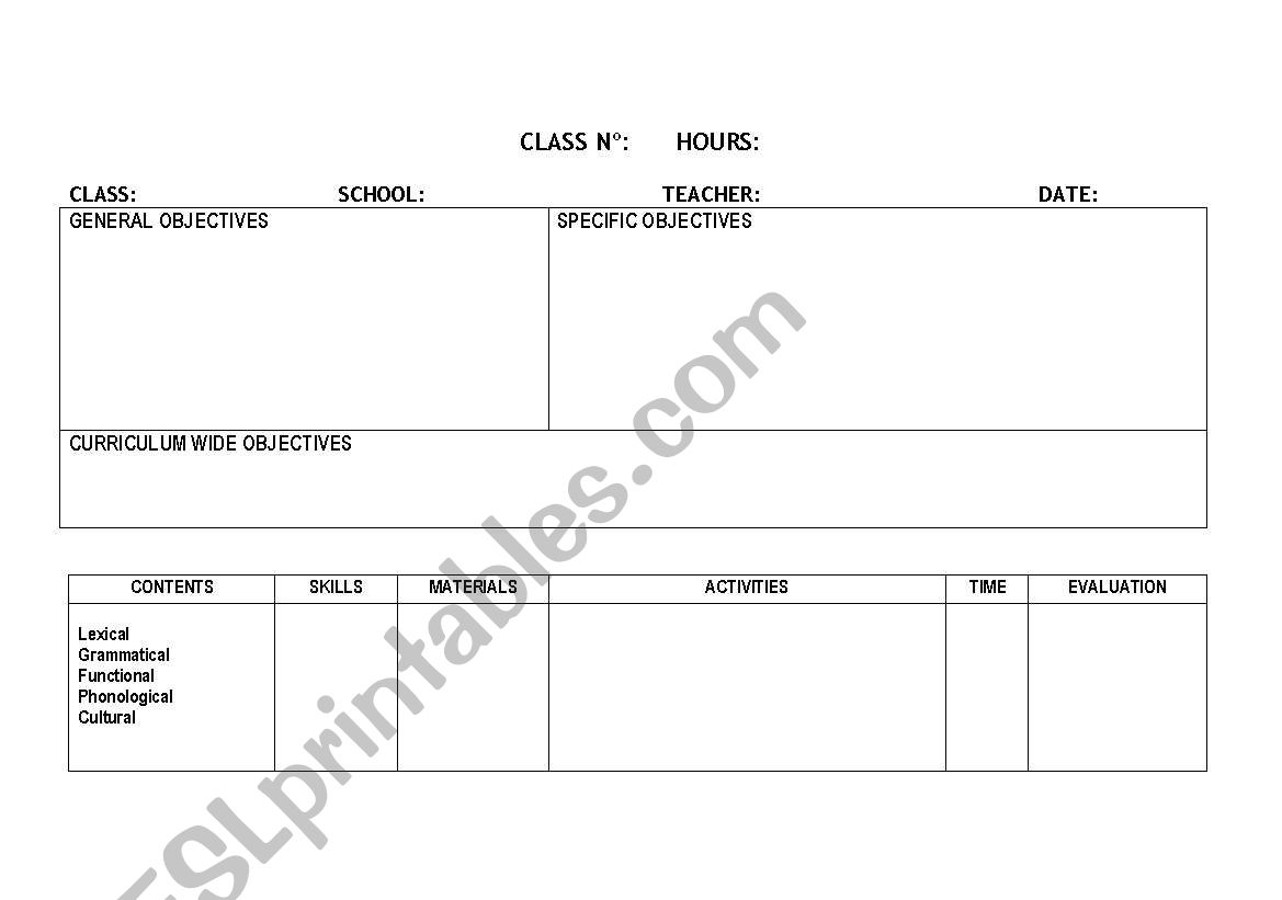 formar to creat a lesson plan worksheet