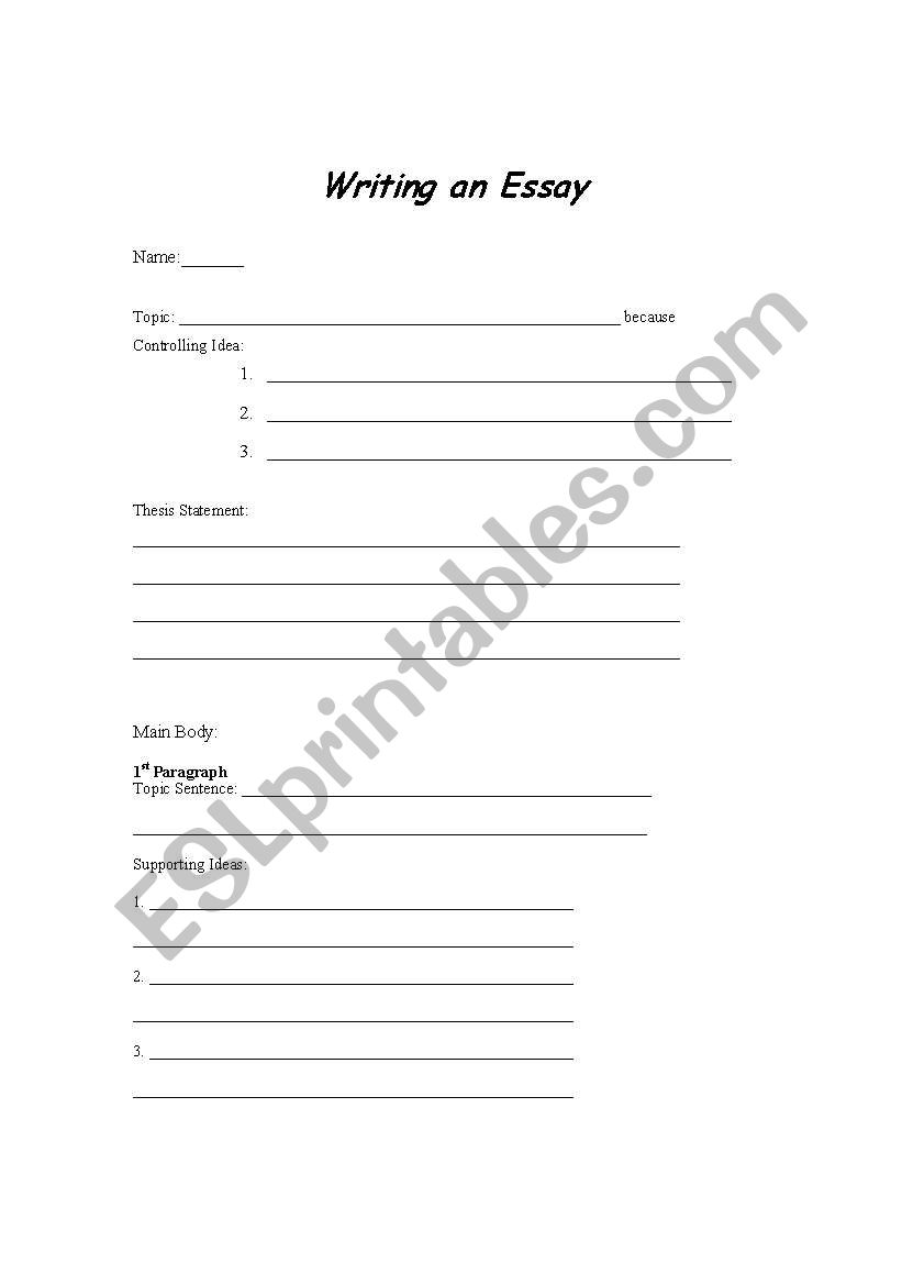 Writing an Essay worksheet