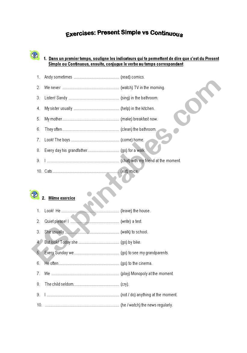 Present simple and continuous worksheet