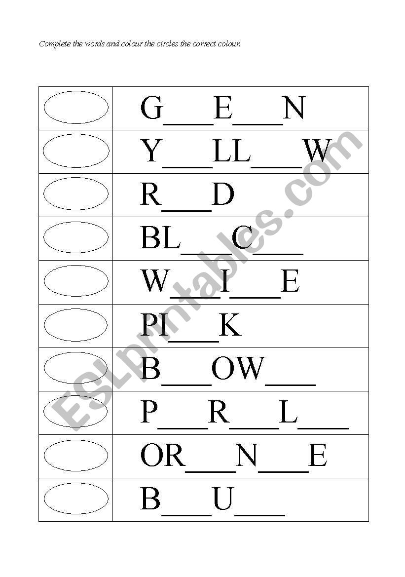 Colours Spelling Practice for Children