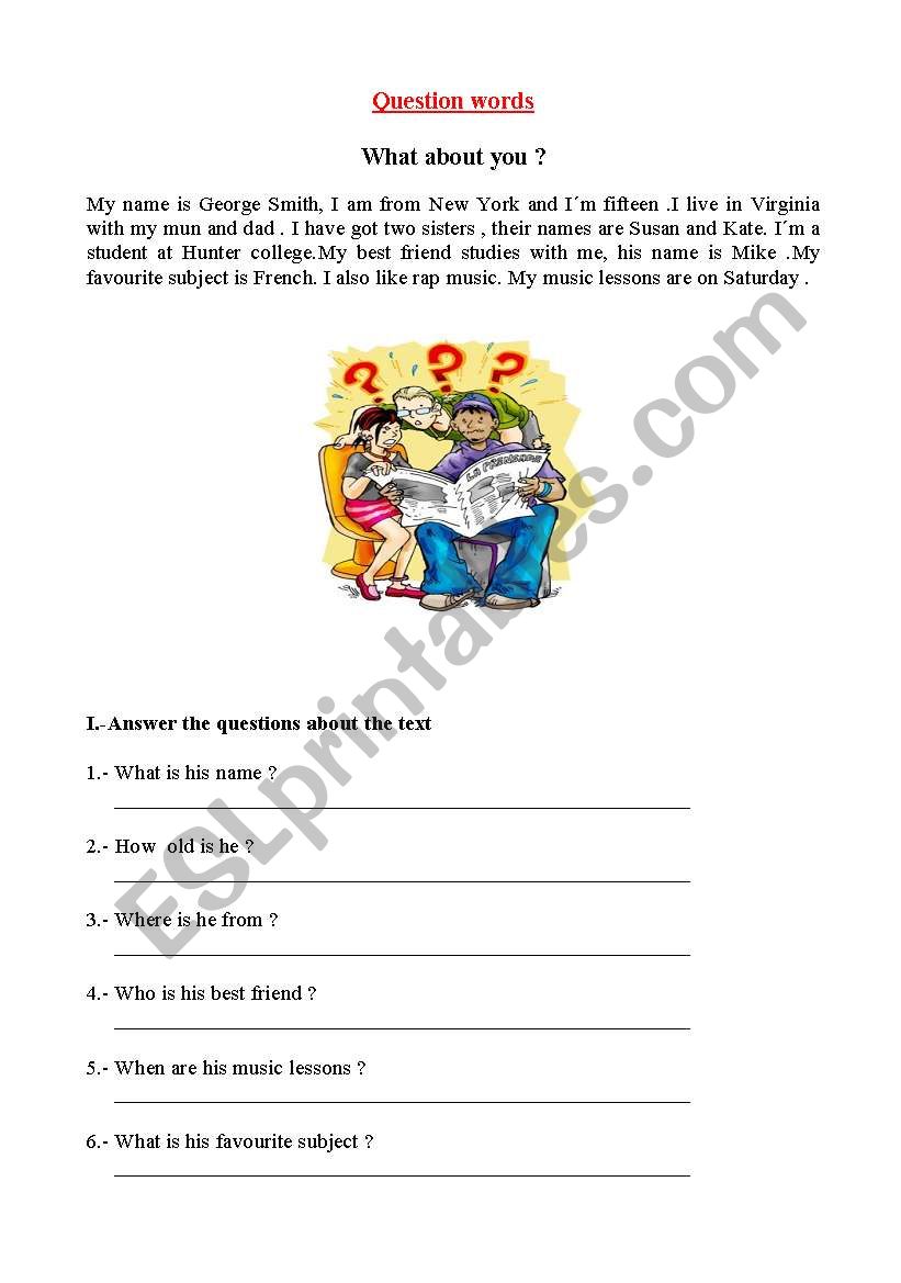 question words worksheet