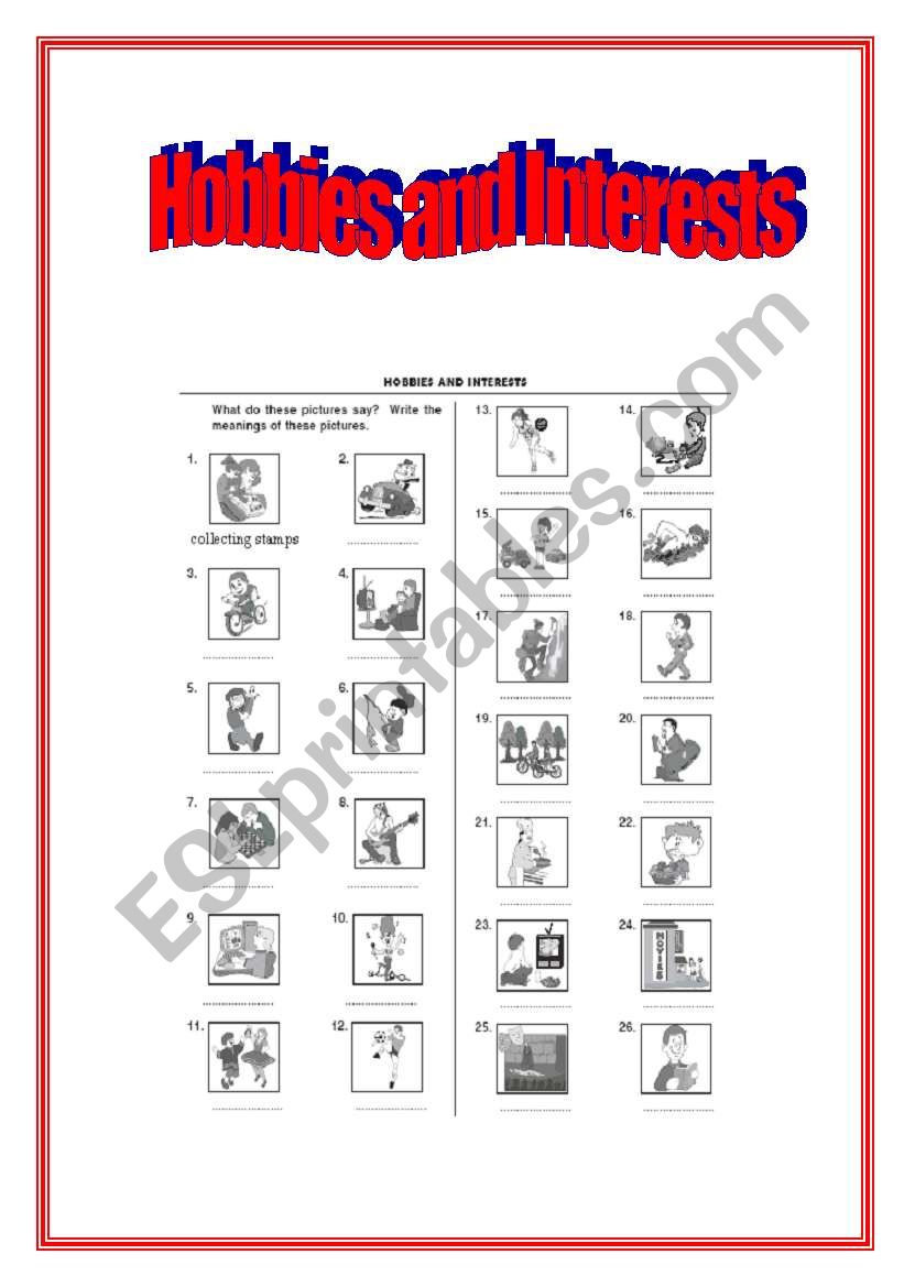 Hobbies and Interests worksheet