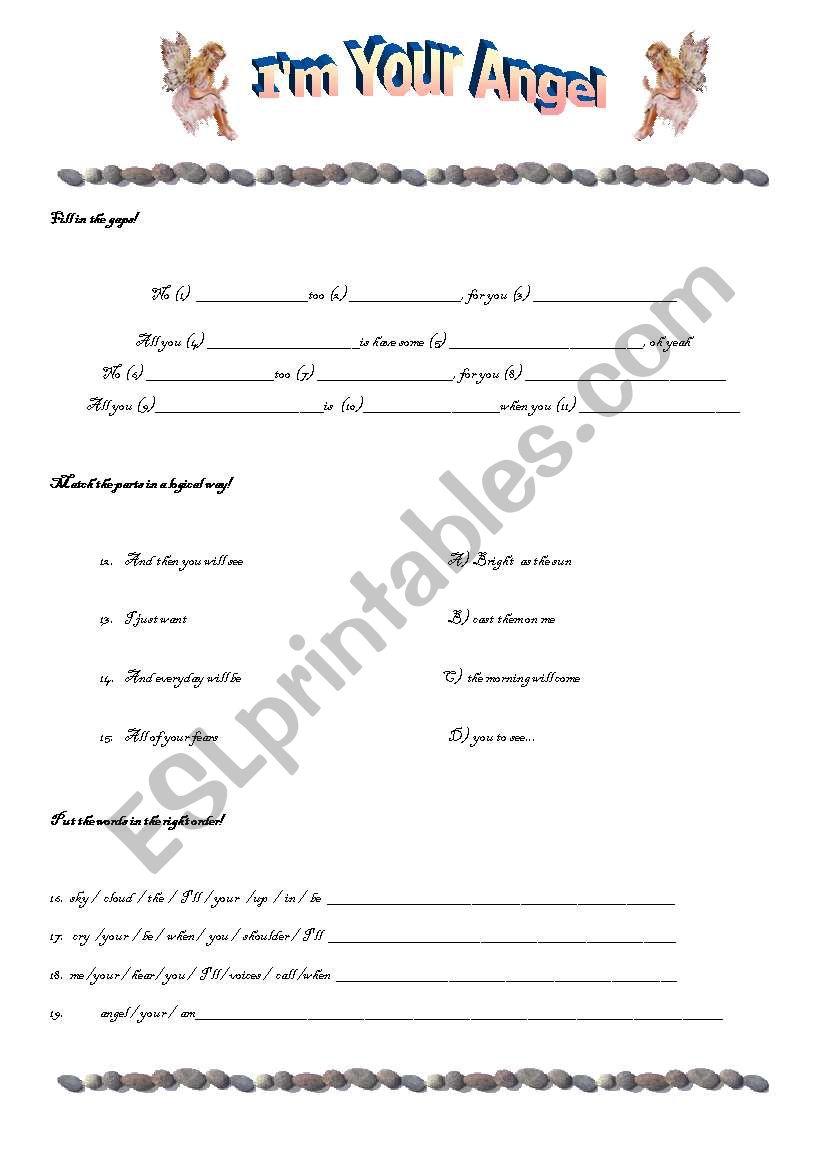 song activity: Im your angel worksheet