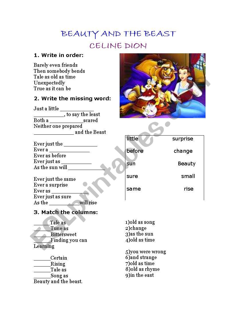 Song: Beauty and the Beast worksheet