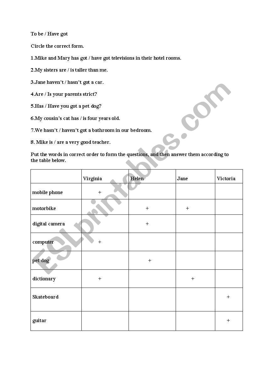 To be / have got  worksheet