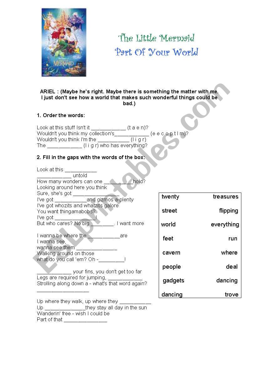 Song: Little Mermaid worksheet