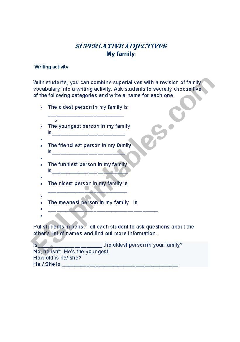 Superlative adjectives worksheet