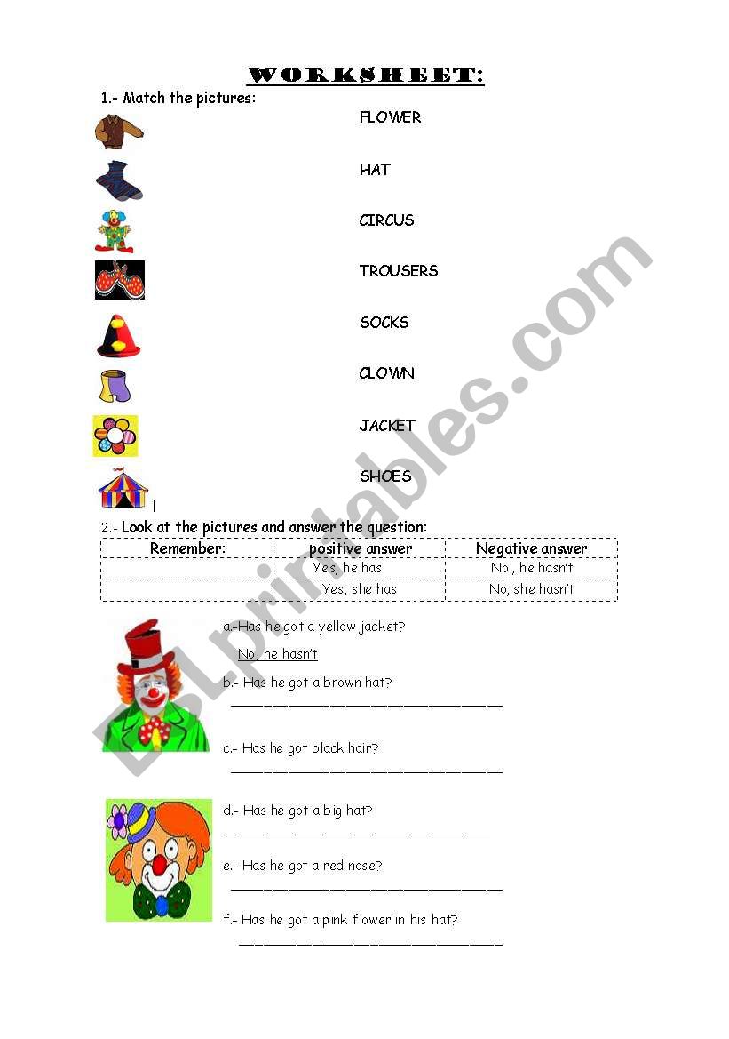 At the circus worksheet