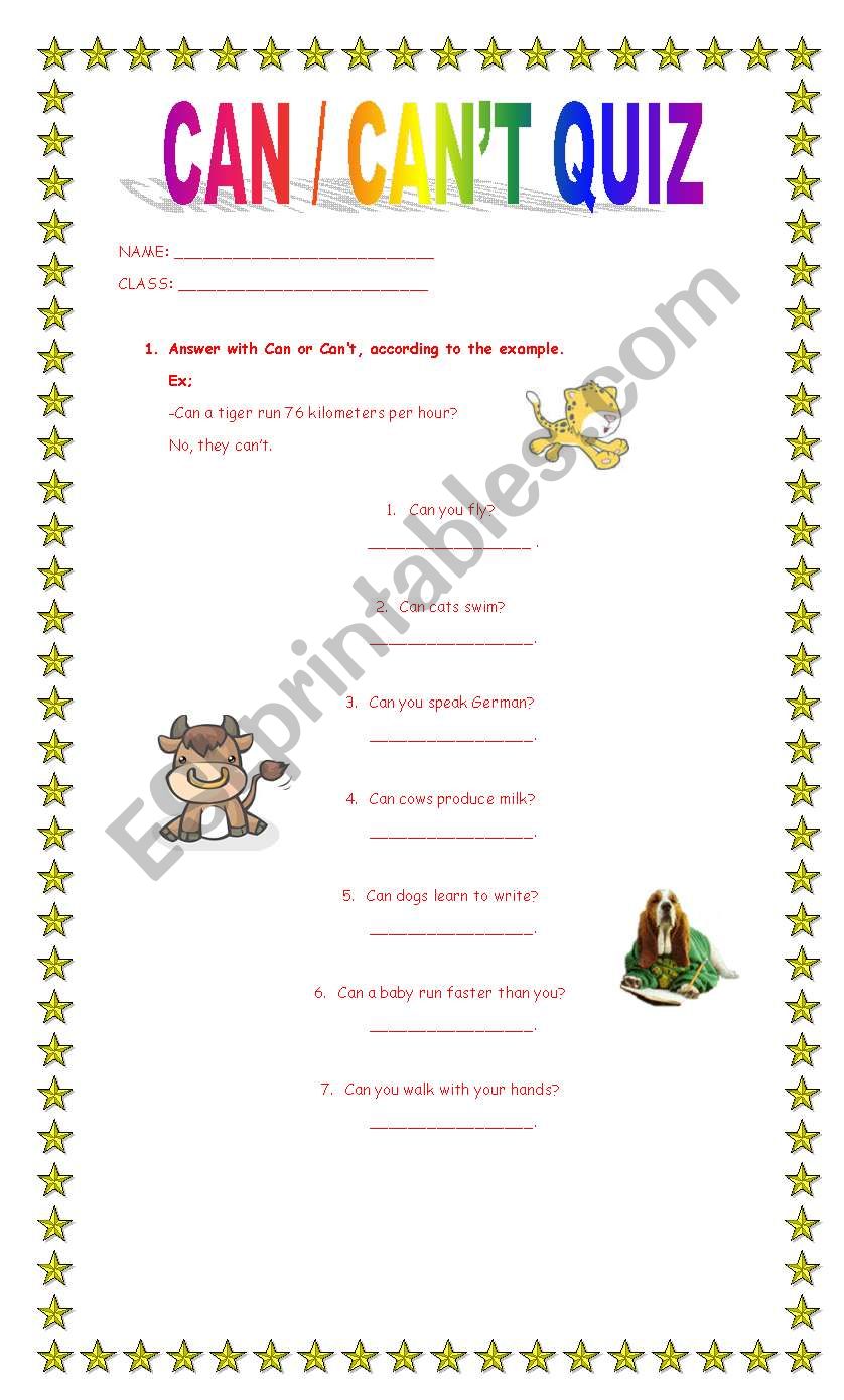 Can / Cant Quiz worksheet