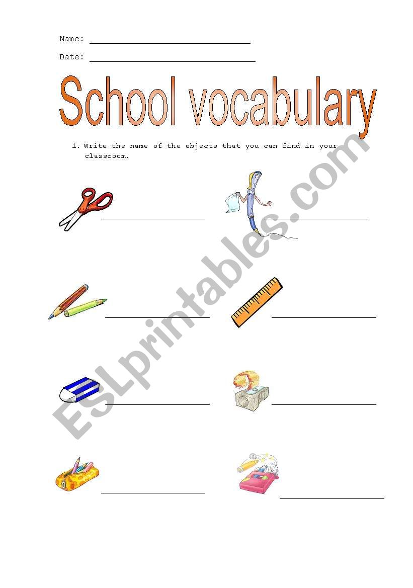School vocabulary worksheet