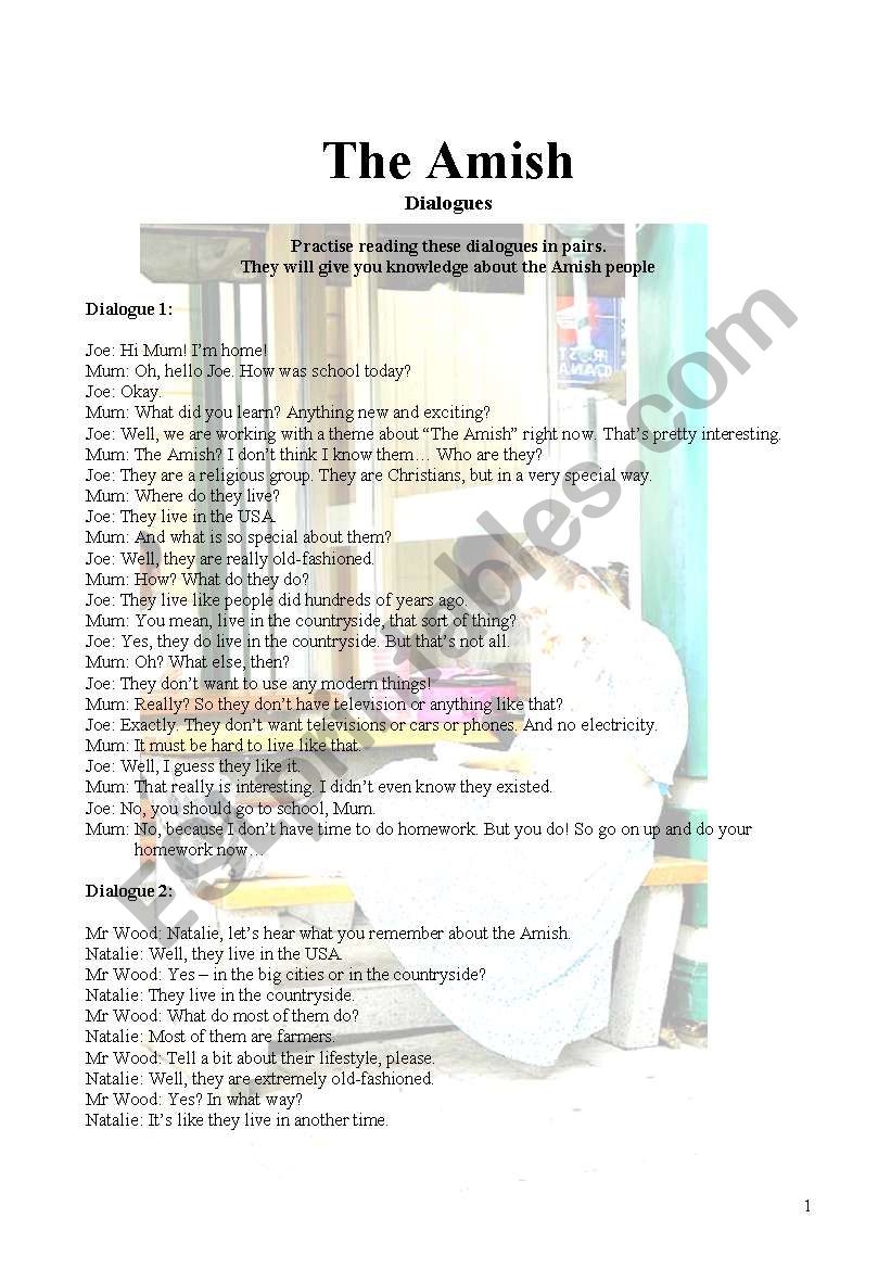 Amish dialogues/ 2 pages worksheet