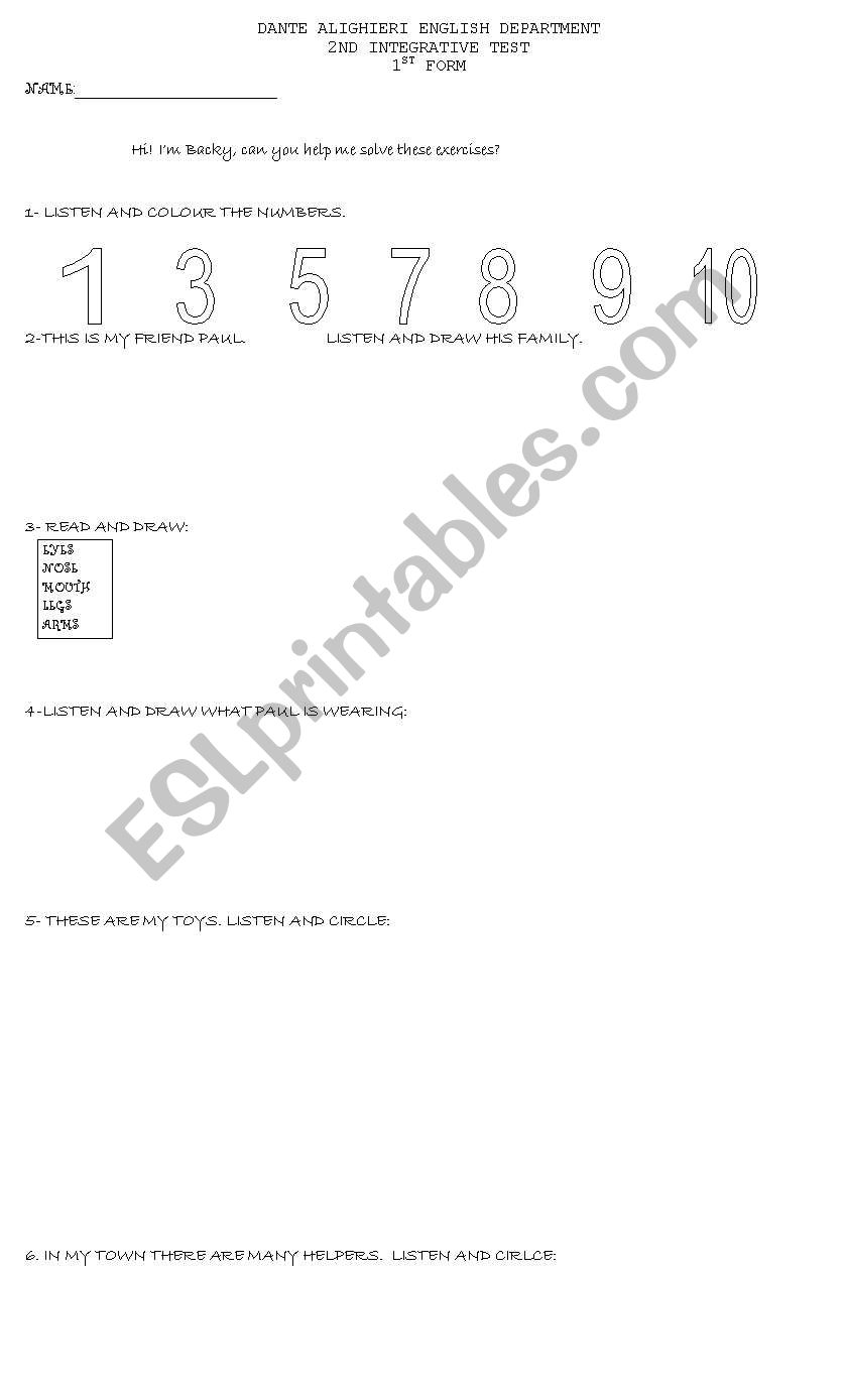 revision for 1st grade worksheet