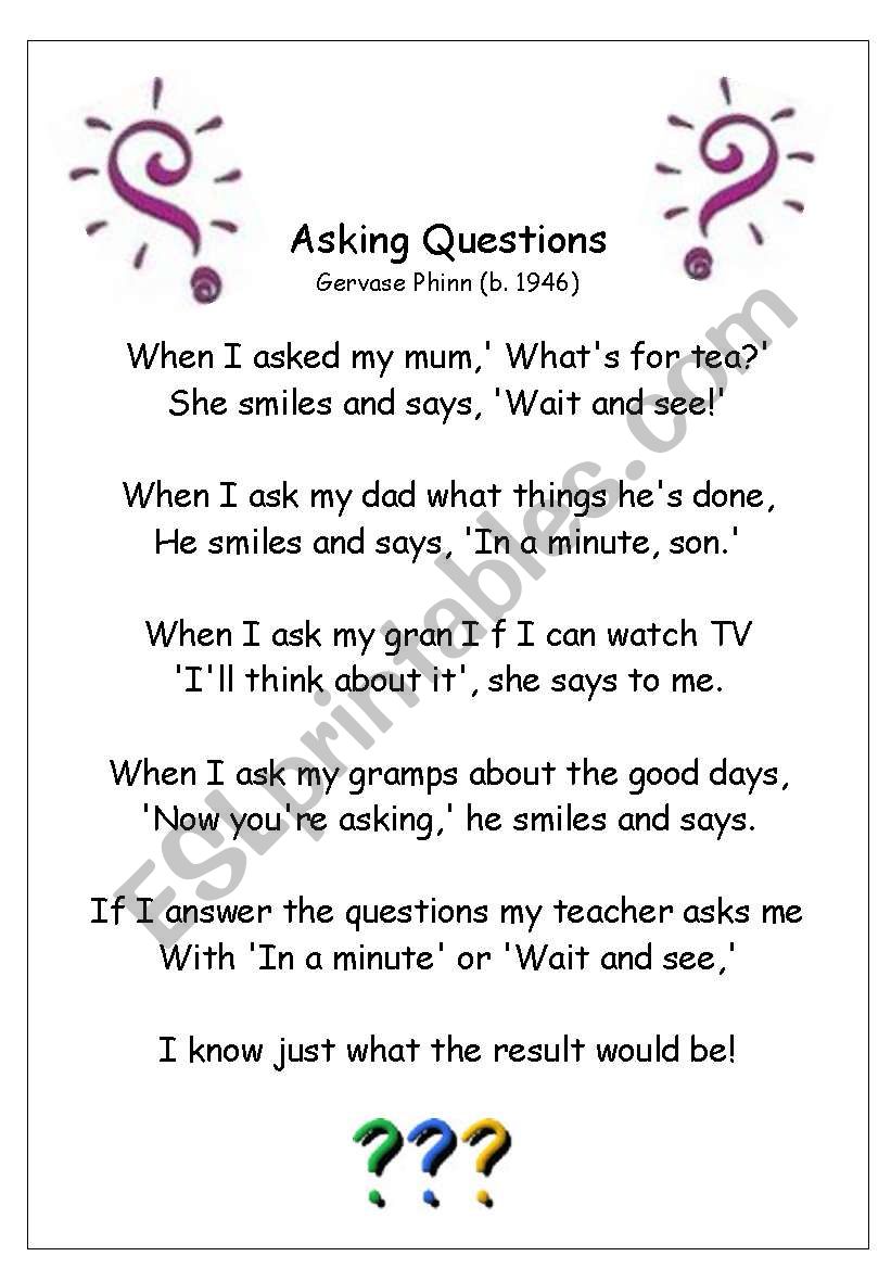 asking questions poem worksheet